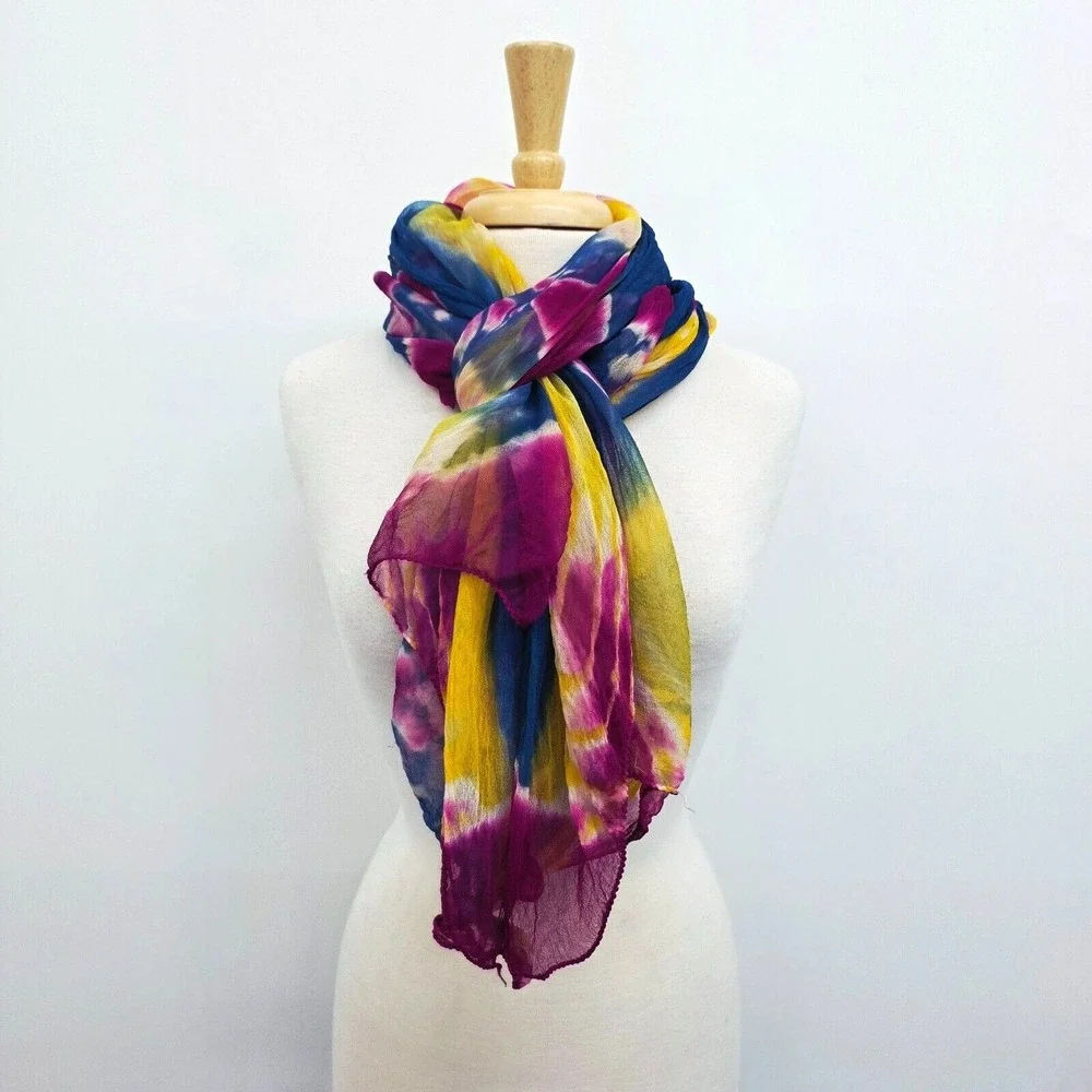 Womens Colorful Tie Dye Scarf Wrap Multicolor Rectangle Bohemian Festival Bright